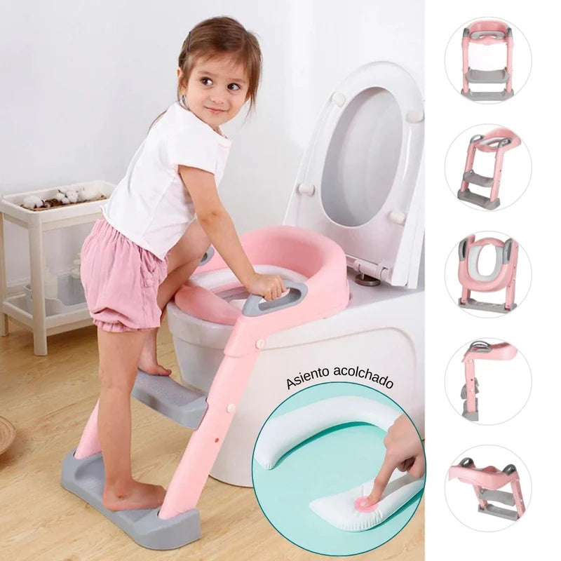 ESCALERA DE BAÑO PARA BEBE ROSADA CON BACINILLA - MD